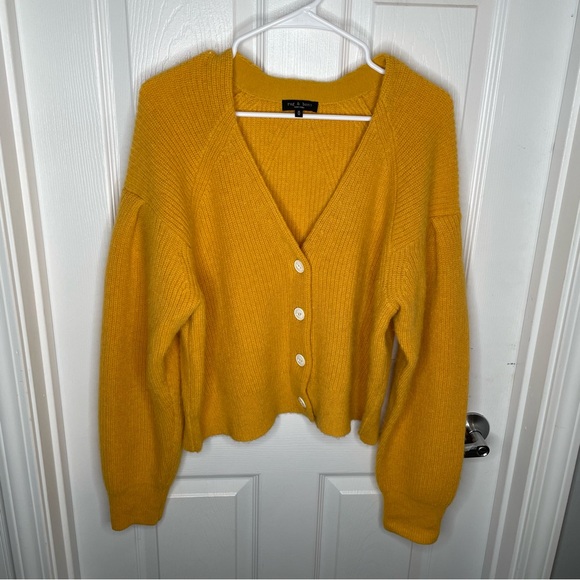 Rag & Bone Liana Merino Wool/Alpaca Blend Chunky Knit Cardigan In Yellow M - Picture 2 of 11